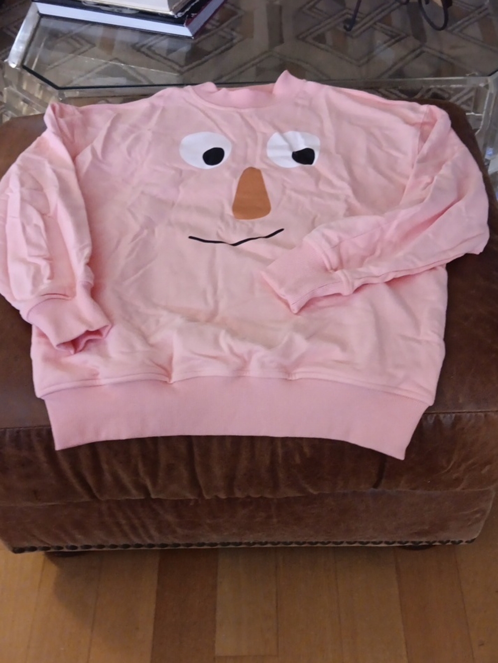 Soft Pink Face Graphic Crew Sweatshirt